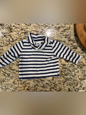 Old Navy Navy and White Striped Shawl Collar Pullover